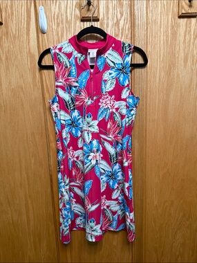 Tommy Bahama Pink Tropical Zip-Front Golf Top